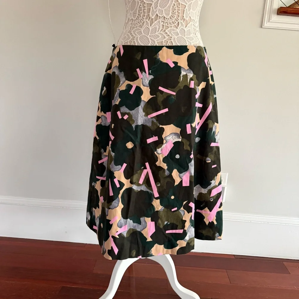 MARIMEKKO Taiga A-Line Midi Skirt in Pink and Green Geometric Pattern Sz 42 - Picture 1 of 4
